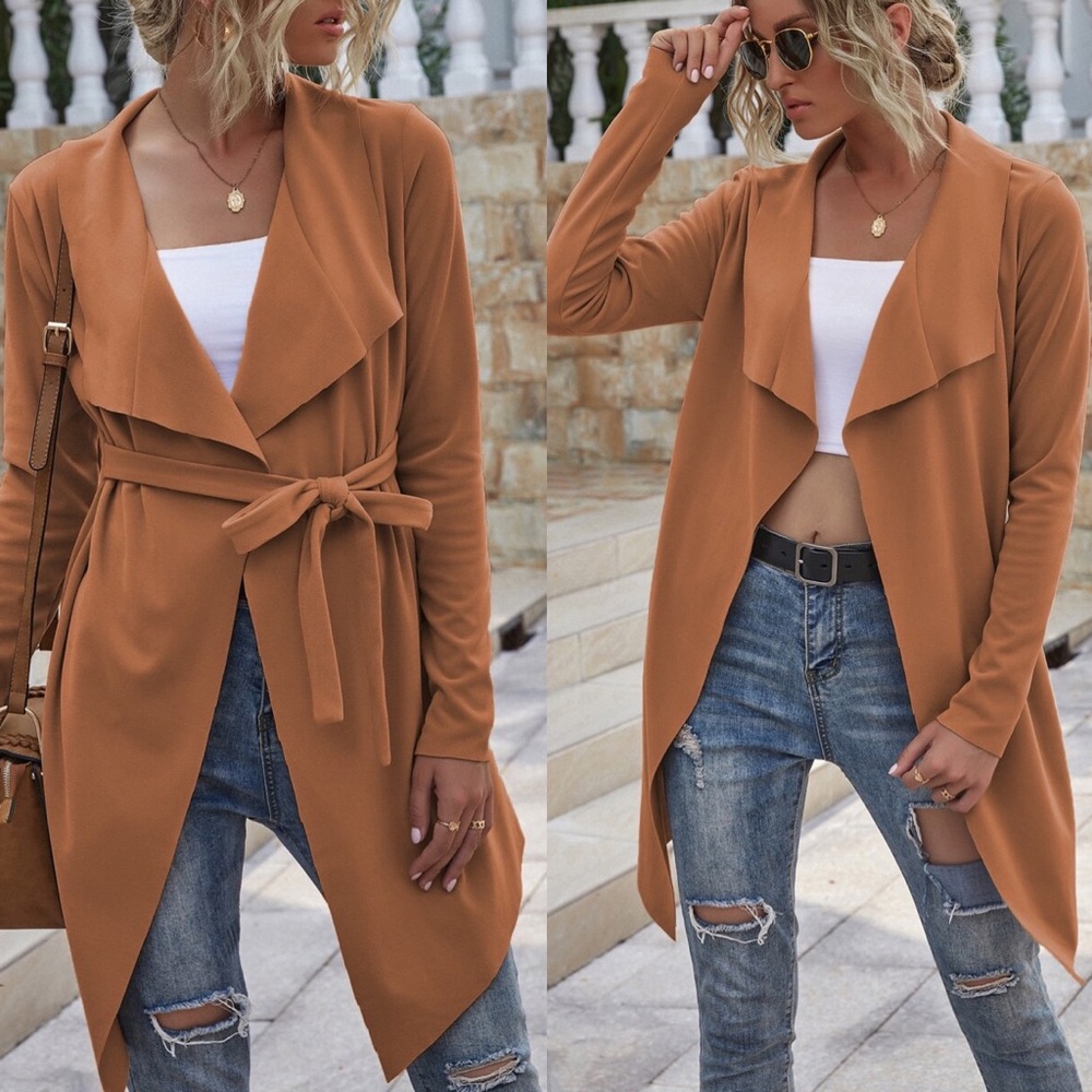 Rust Orange vegan Suede Waterfall trench Jacket - Picture 1 of 5